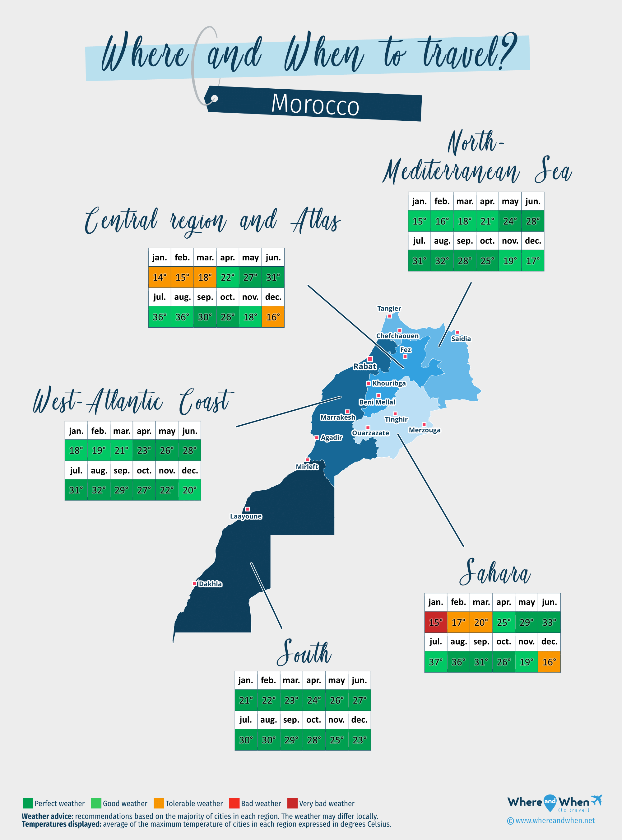 Map of the best times to visit Morocco